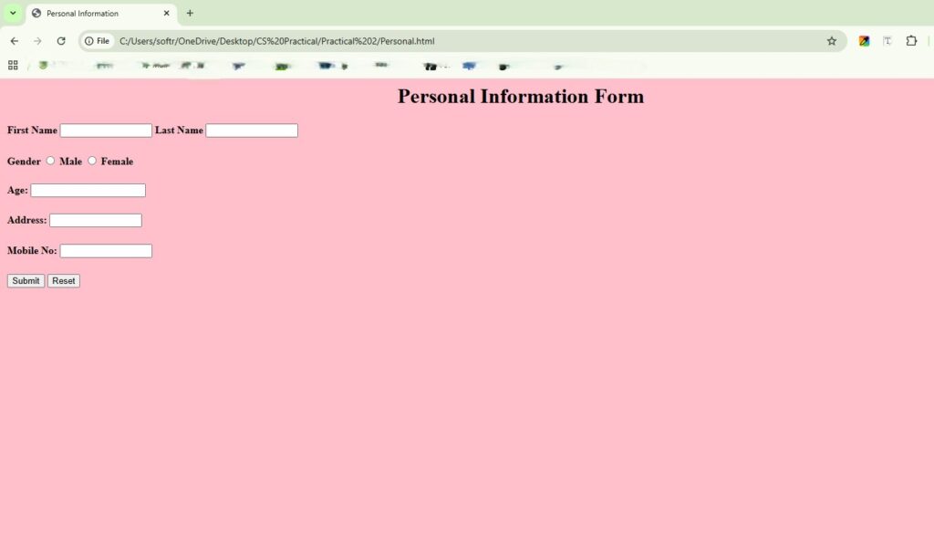 BP210P Practical 2 – Create an HTML Page to Show Personal Information